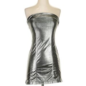 Urban Outfitters Metallic Silver Strapless Mini Dress